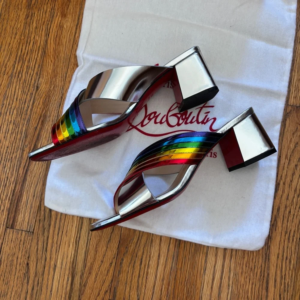 Christian Louboutin Arkenmule Silver Rainbow 55 Heel Sandals | size 38.5 - Picture 3 of 10